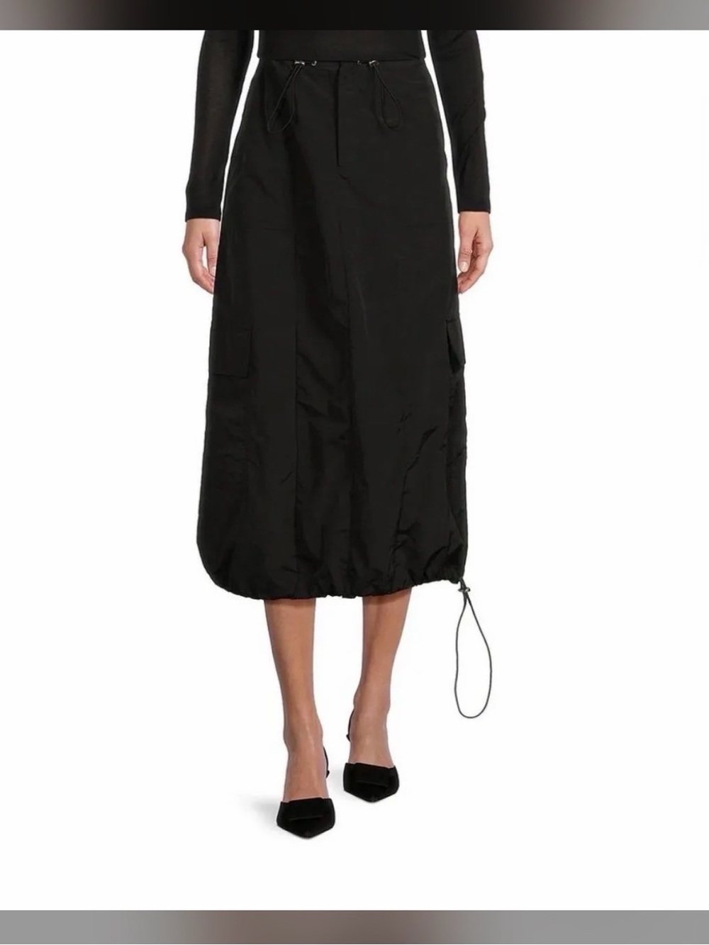Gianni Bini Black Drawstring Cargo-Style Midi Skirt